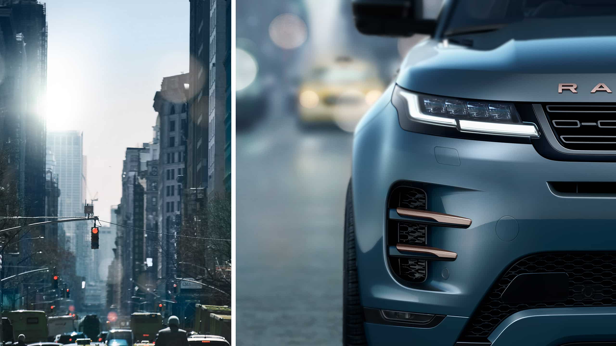 Montage of the Range Rover Evoque & city traffic